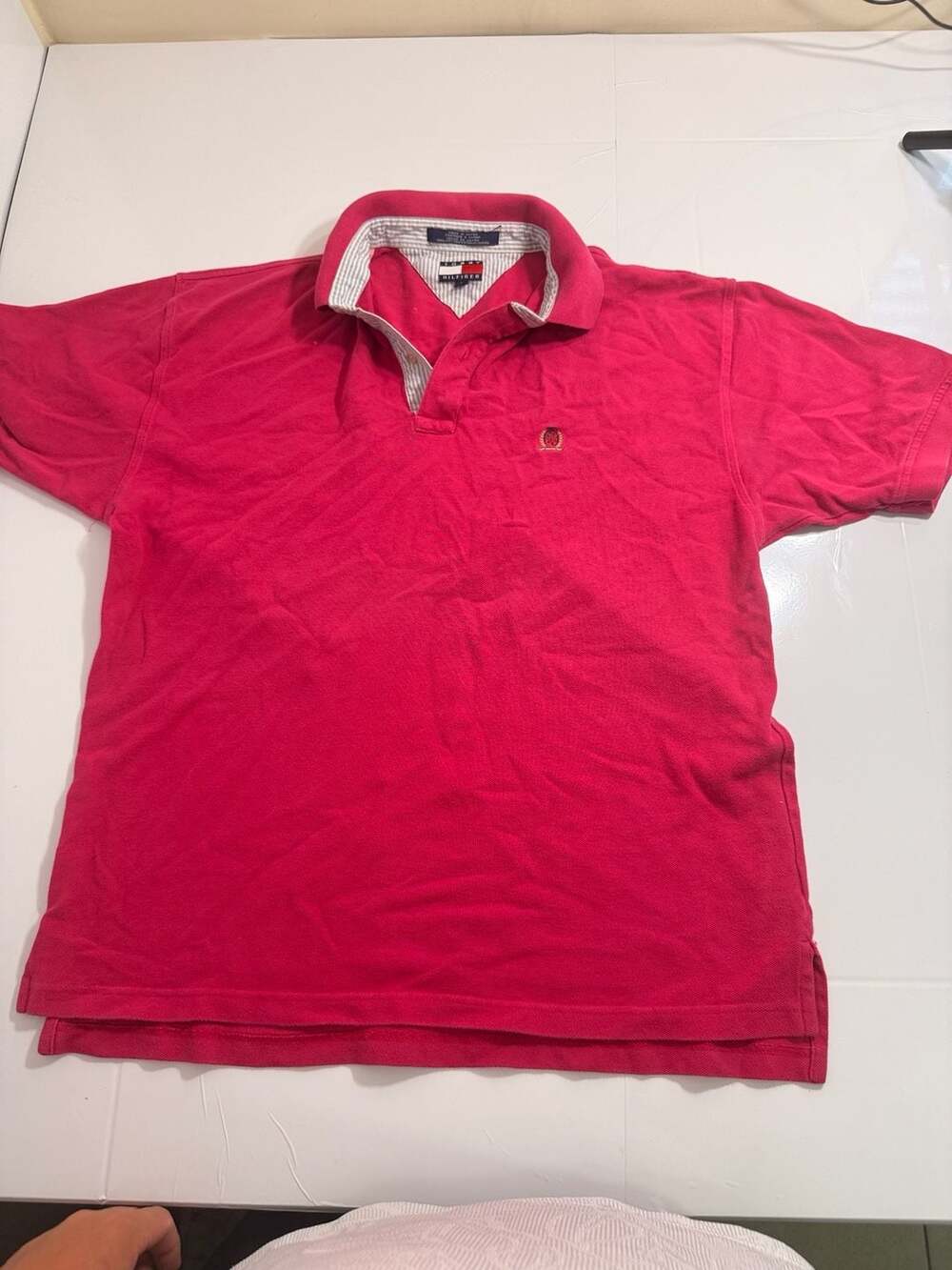 Vintage Tommy Hilfiger Red Polo Shirt Crest Logo Size L